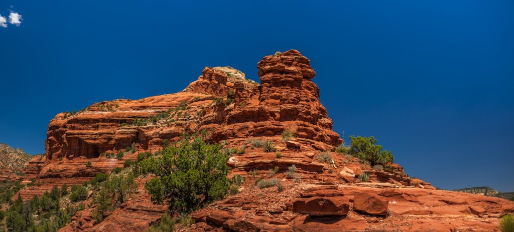 Boynton Pass sandstone spire with deep blue sky